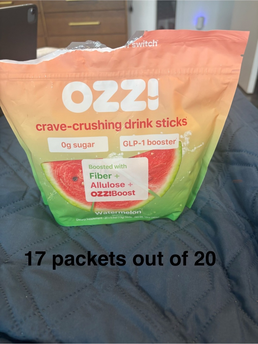 Ozzi crave-crushing drink sticks 19 Peach Elderflower 17 sticks watermelo